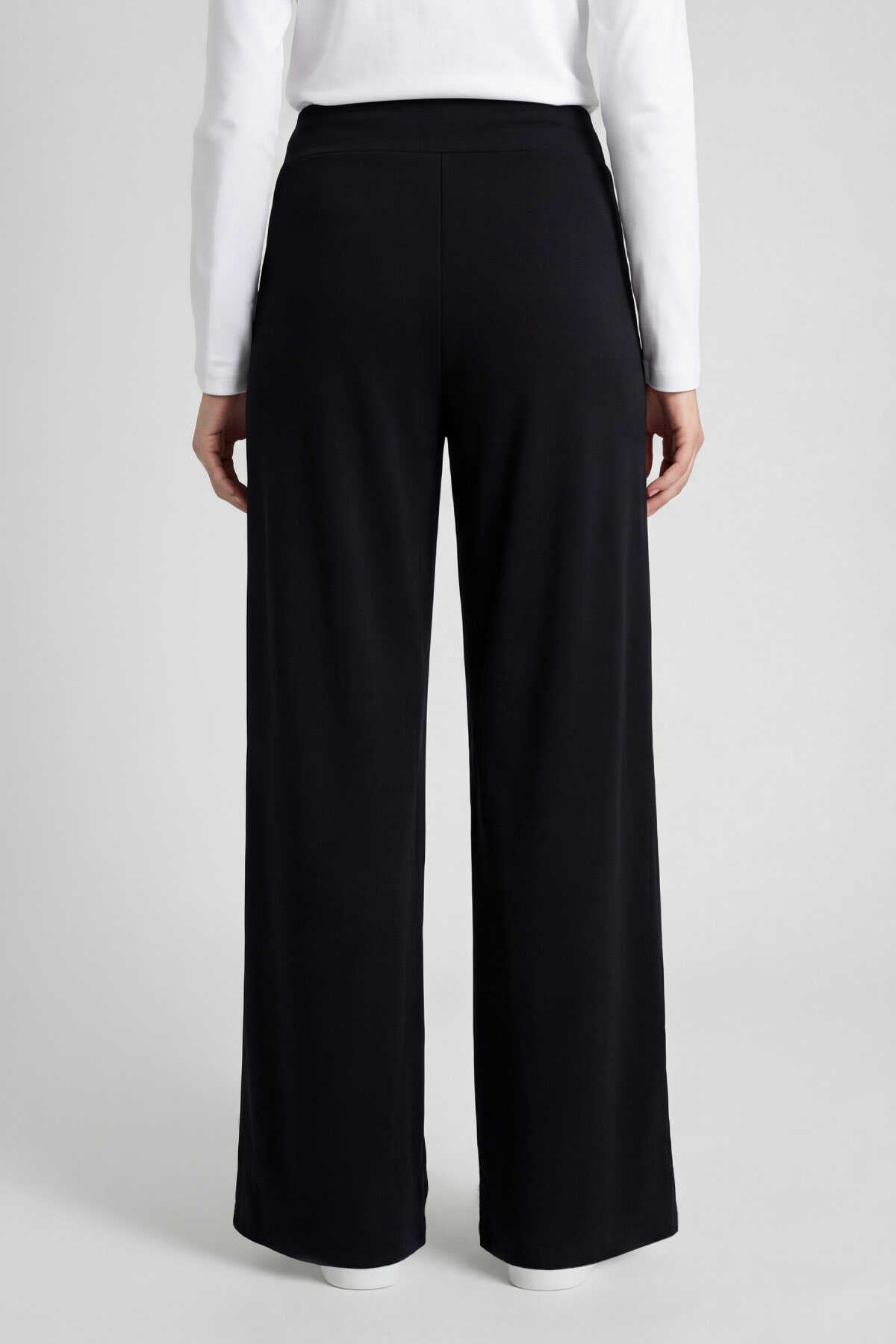Tommylife Toptan Siyah Comfort Fit Geniş Paça Korsajlı Palazzo Kadın Pantolon - 94681
