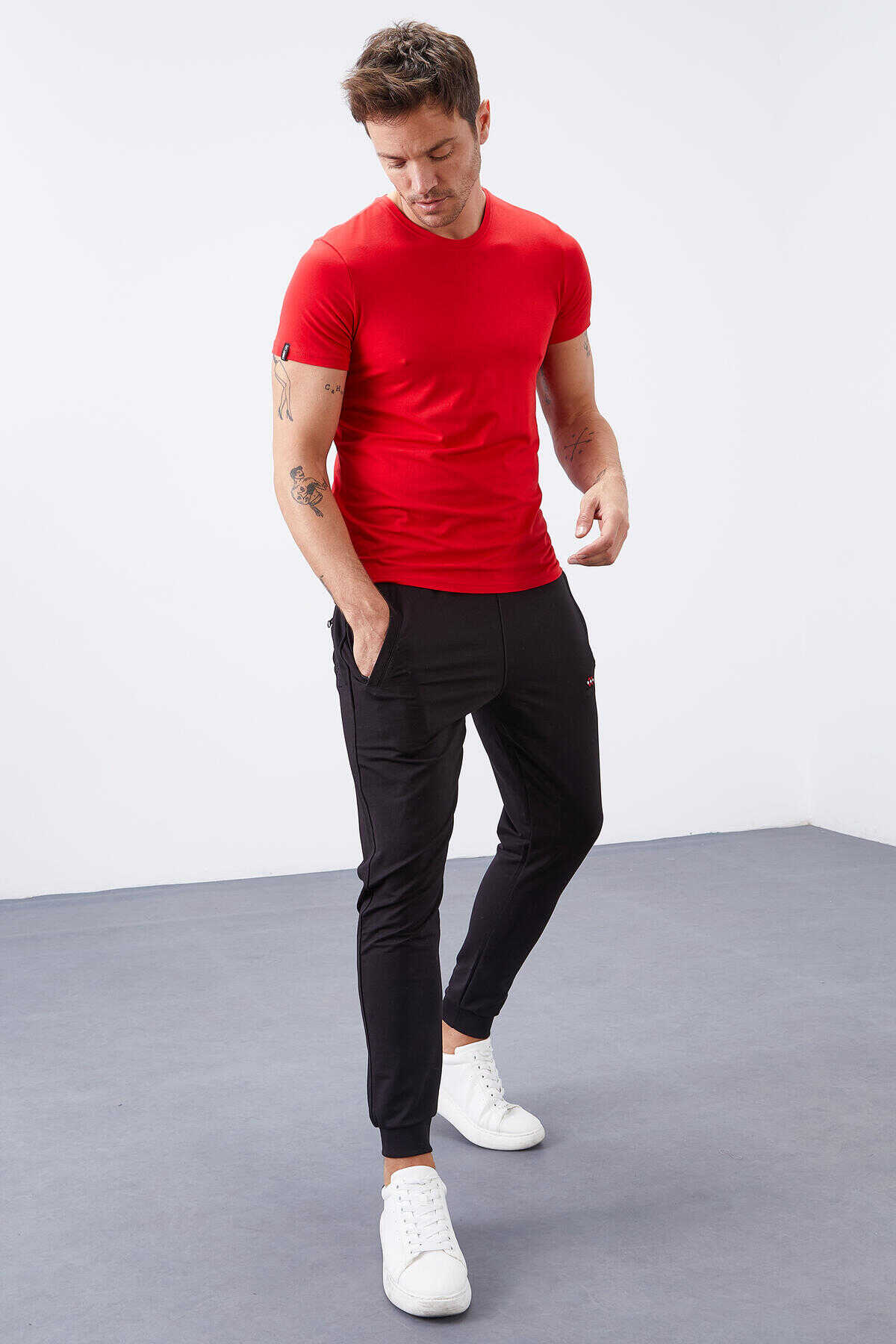 Tommylife Toptan Siyah Fermuar Cepli Dar Kalıp Jogger Erkek Eşofman Alt - 84343