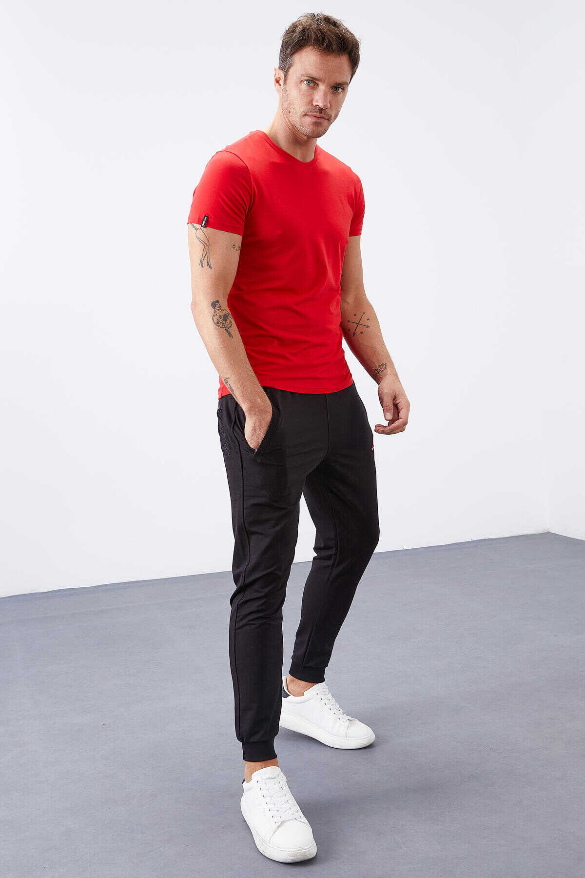 Tommylife Toptan Siyah Fermuar Cepli Dar Kalıp Jogger Erkek Eşofman Alt - 84343
