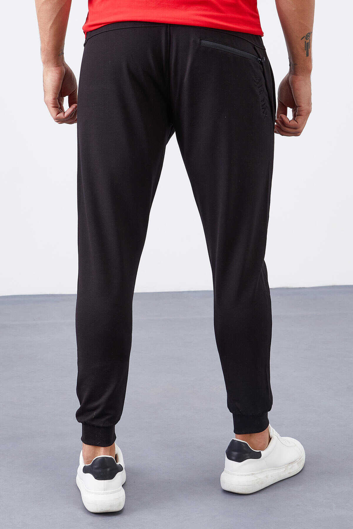 Tommylife Toptan Siyah Fermuar Cepli Dar Kalıp Jogger Erkek Eşofman Alt - 84343