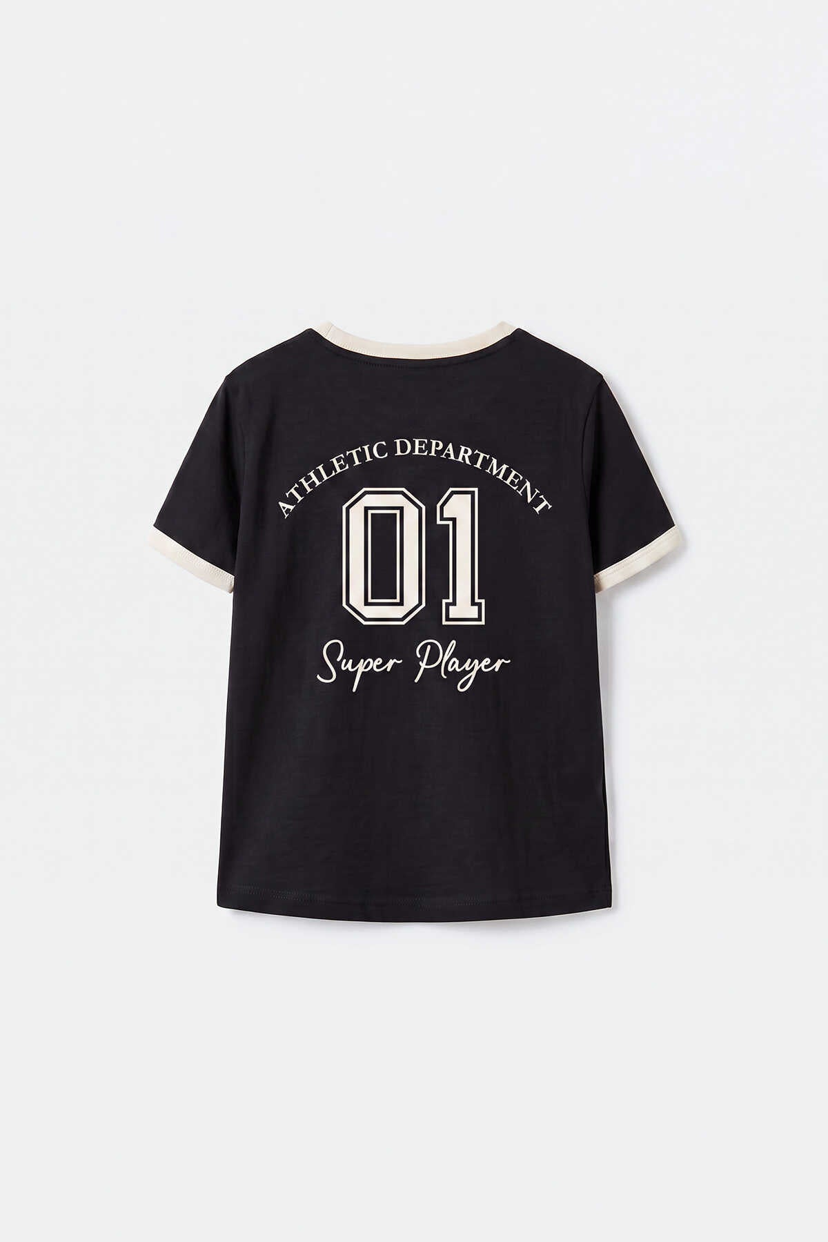 Tommylife Toptan Siyah Omuz Biye Detaylı Baskılı Kız Çocuk T-Shirt - 75181