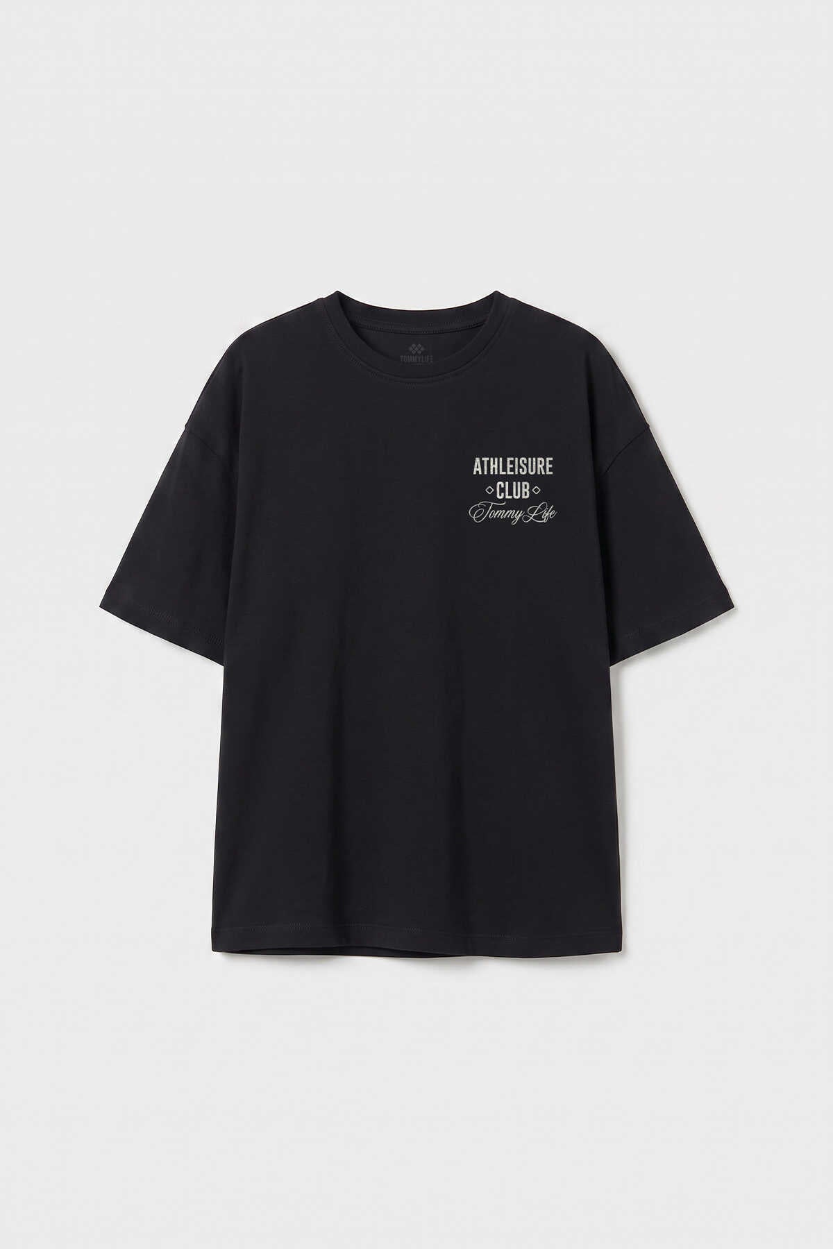 Tommylife Toptan Siyah Oversize Kısa Kollu Baskılı Kız Çocuk T-Shirt - 75175
