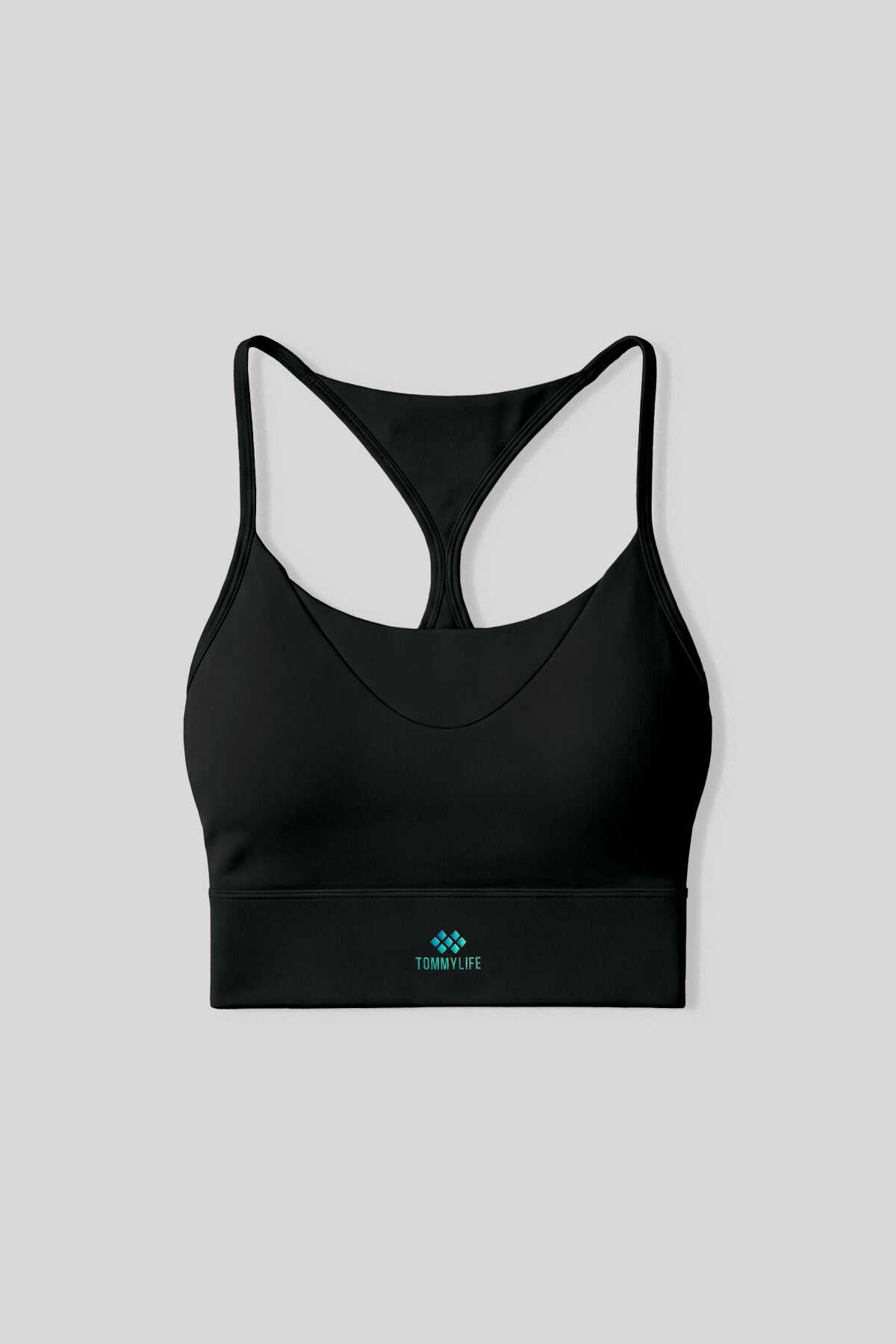 Tommylife Wholesale Black Standard Fit Printed Back Detail Women's Sports Bralette - 97300