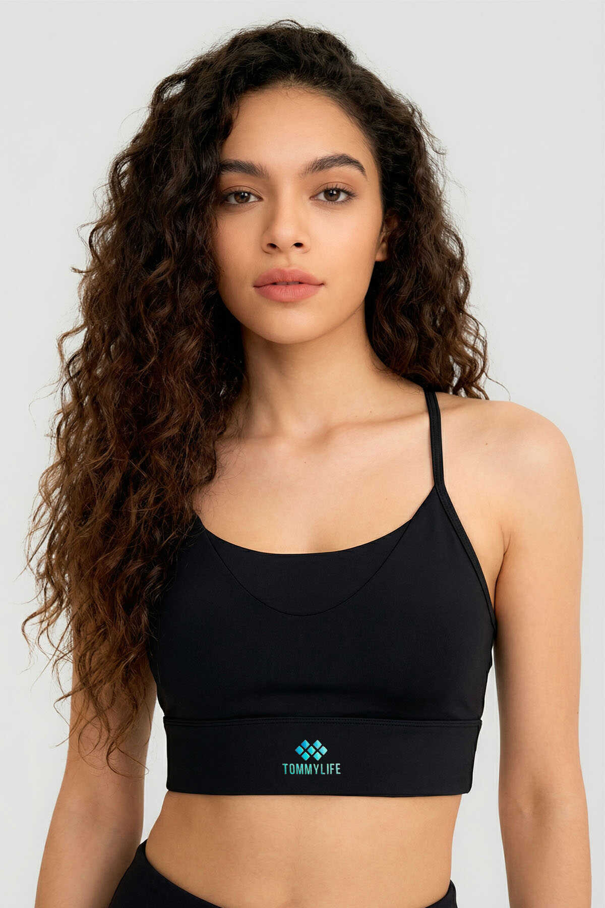 Tommylife Wholesale Black Standard Fit Printed Back Detail Women's Sports Bralette - 97300