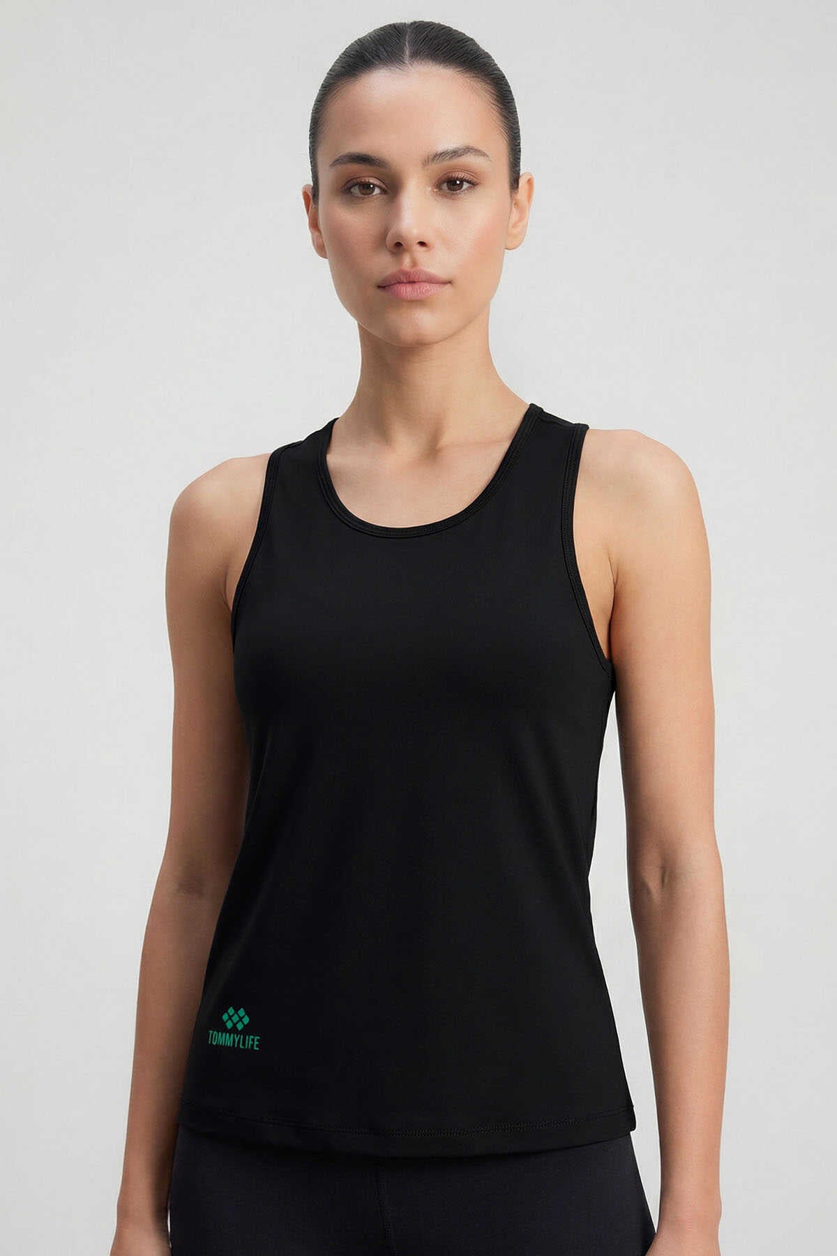 Tommylife Wholesale Black Standard Fit Cross Back Detail Women's Sports Vest - 97296