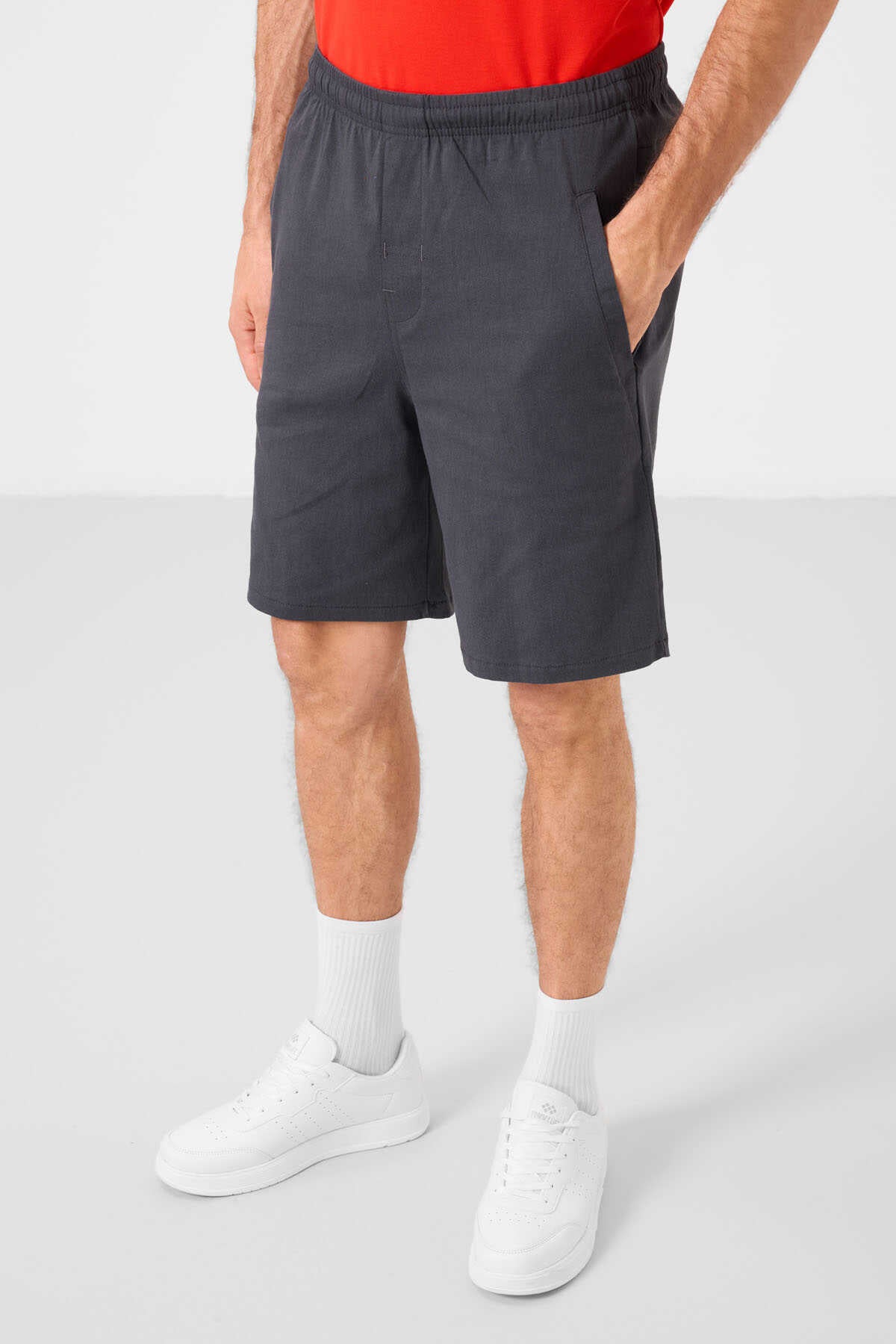 Tommylife Wholesale Standard Fit Woven Lightweight Flexible Chino Men's Shorts 81292 Gray