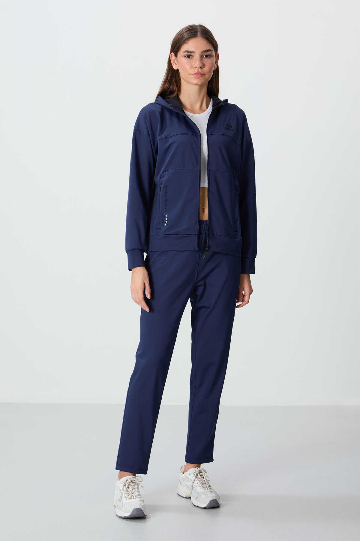 Tommylife Wholesale Standard Fit Hooded Women's Tracksuit 95306 Indigo