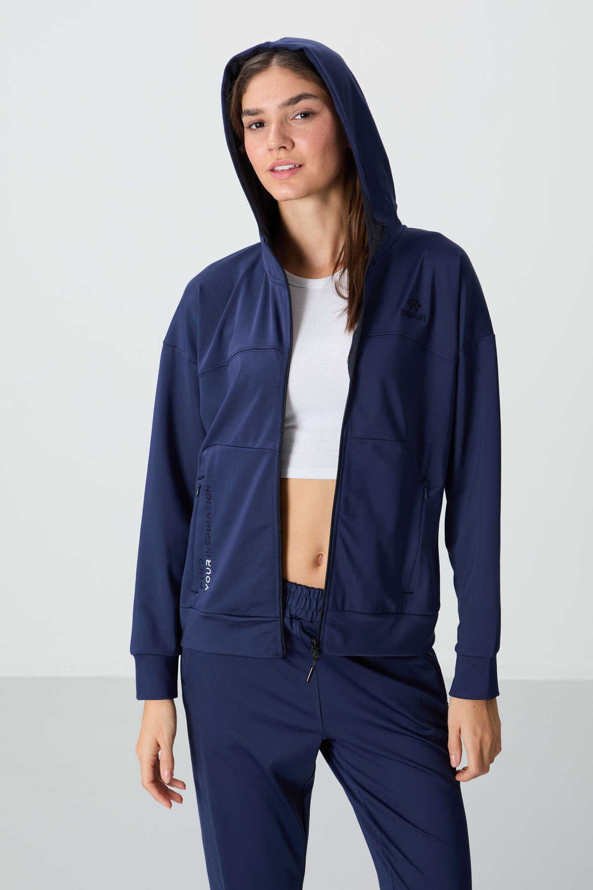 Tommylife Wholesale Standard Fit Hooded Women's Tracksuit 95306 Indigo