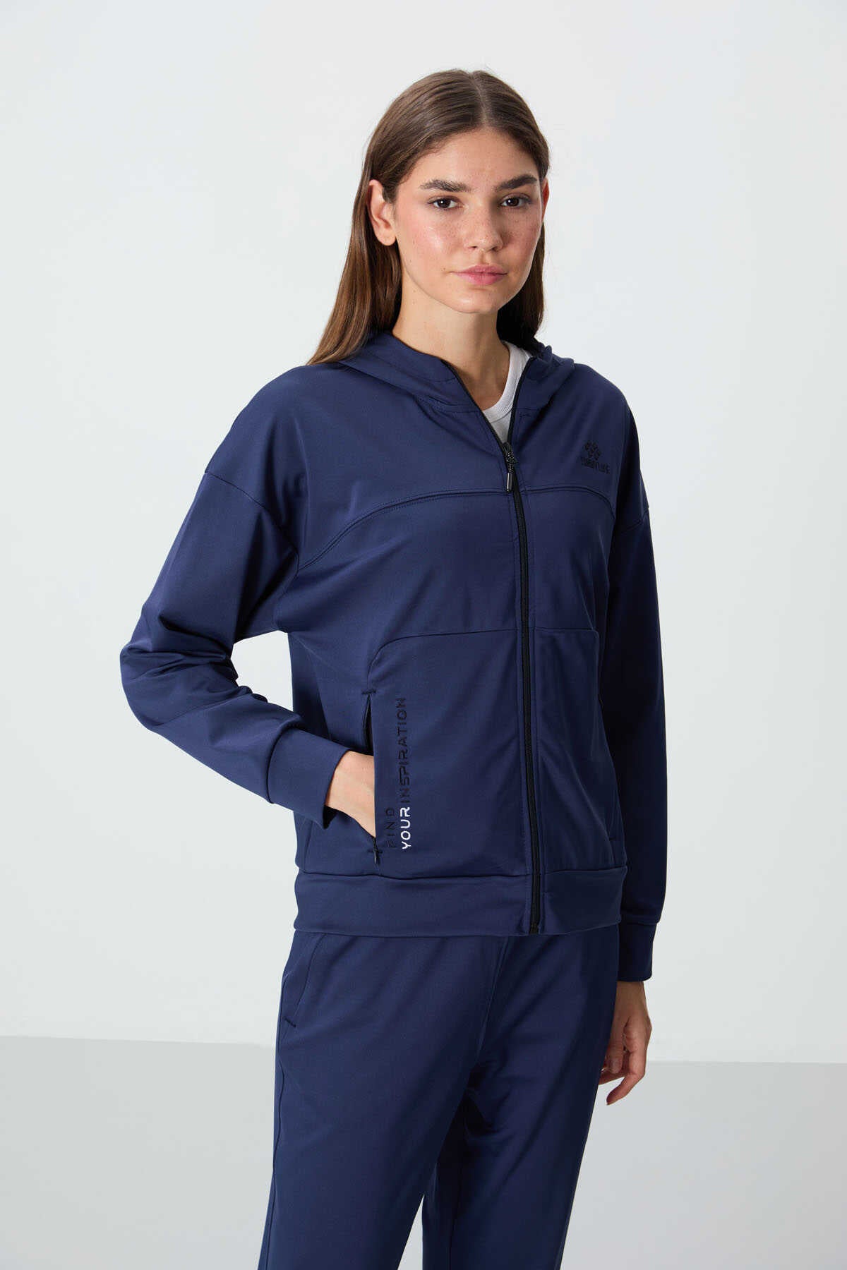 Tommylife Wholesale Standard Fit Hooded Women's Tracksuit 95306 Indigo