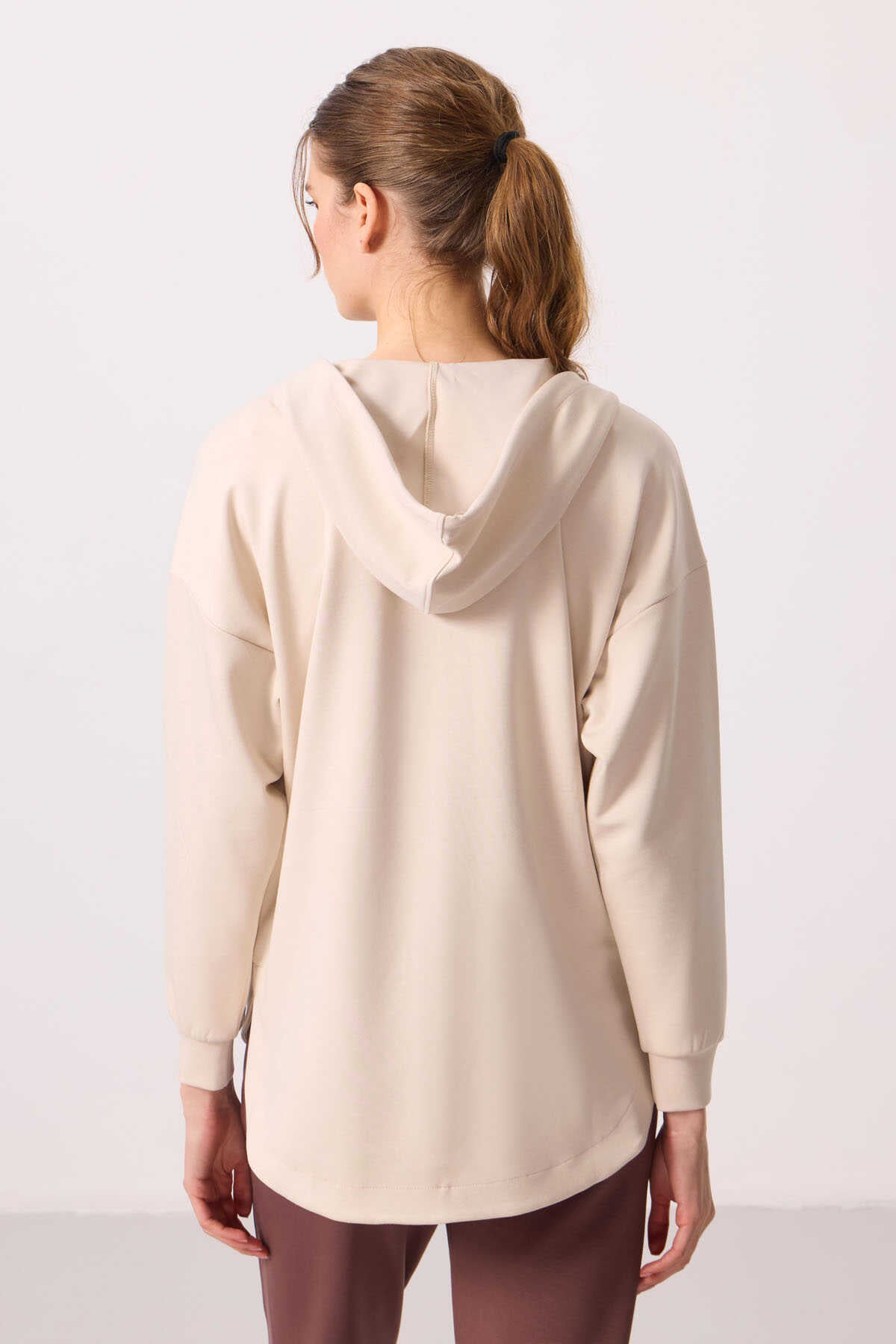 Tommylife Wholesale Soft-Textured Hooded Oversize Women's Tunic Sweatshirt - 97302 Black