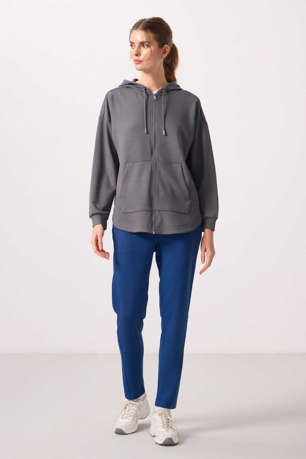 Tommylife Wholesale Soft-Textured Hooded Oversize Women's Tunic Sweatshirt - 97302 Black