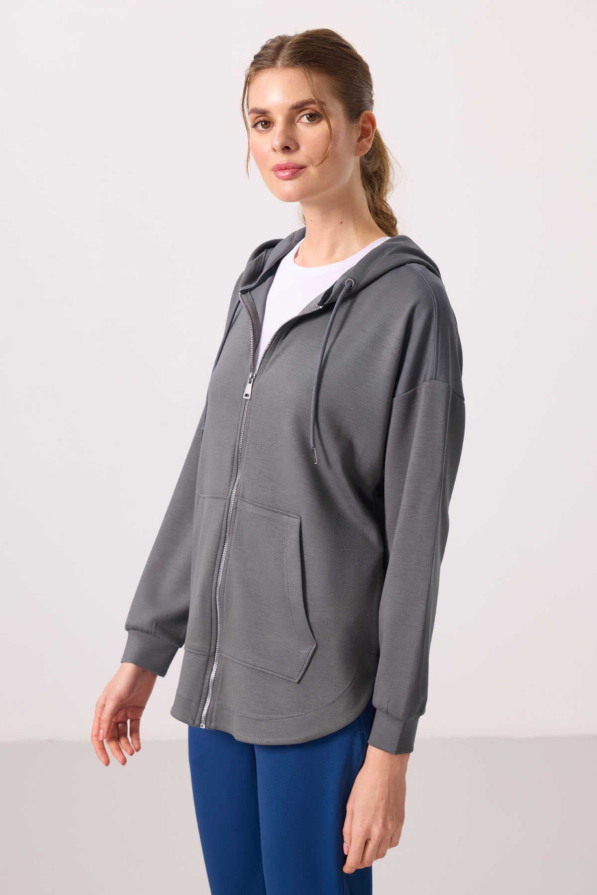 Tommylife Wholesale Soft-Textured Hooded Oversize Women's Tunic Sweatshirt - 97302 Black