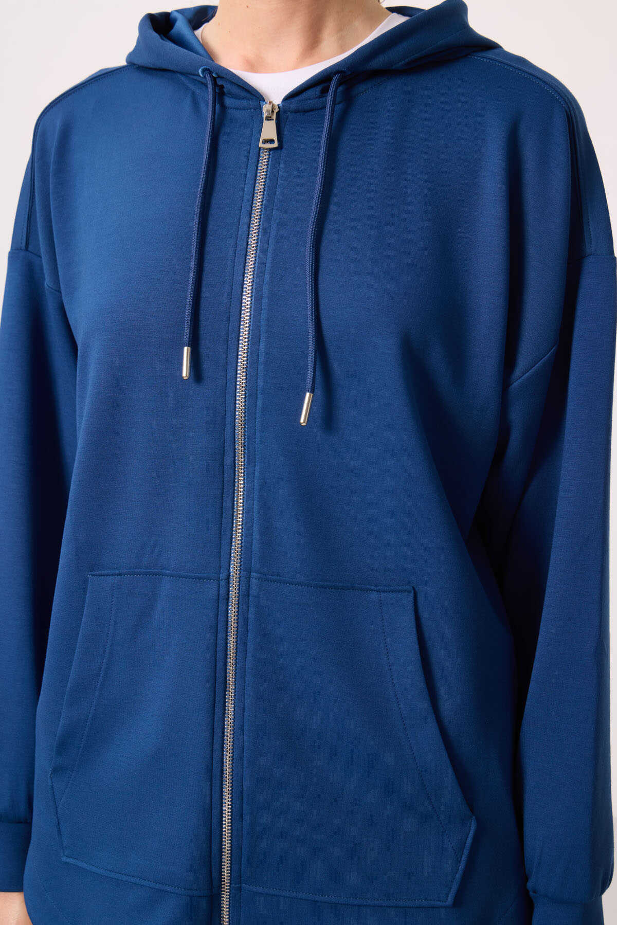 Tommylife Wholesale Soft-Textured Hooded Oversize Women's Tunic Sweatshirt - 97302 Black