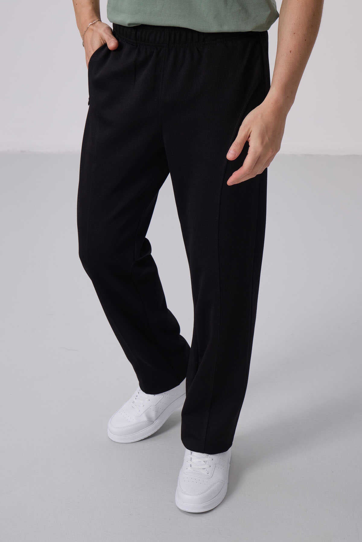 Tommylife Wholesale Textured Surface Standard Fit Palazzo Men's Trousers 82171 Black