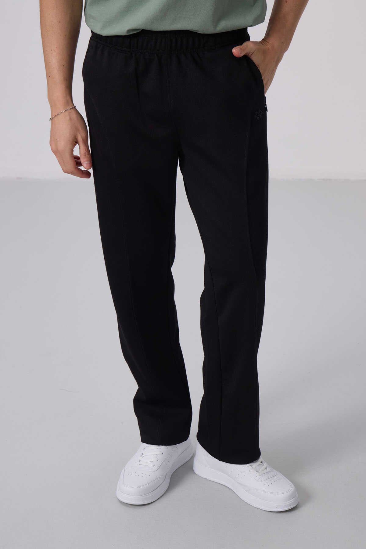 Tommylife Wholesale Textured Surface Standard Fit Palazzo Men's Trousers 82171 Black