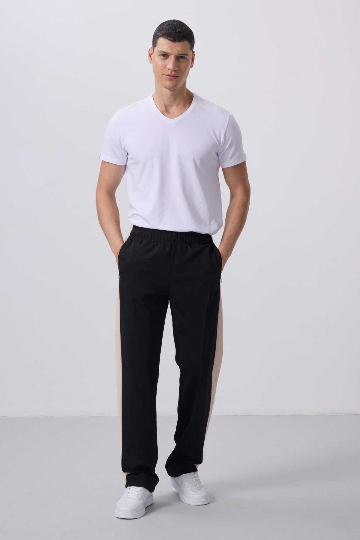Tommylife Wholesale Textured Surface Standard Fit Palazzo Men's Trousers 82171 Black