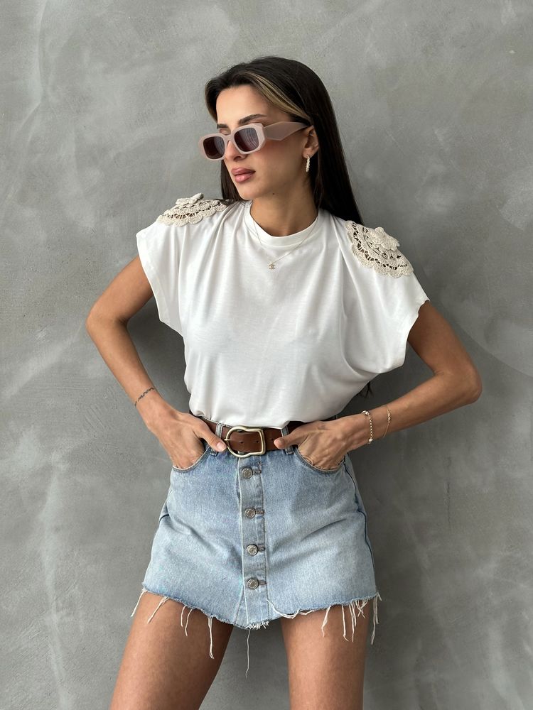 Topshow Beyaz Omuzu Dantelli Toptan T