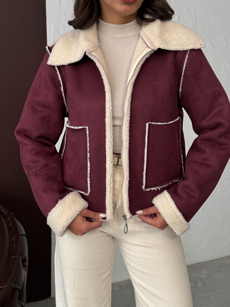 Topshow Topshow Bordo Süet Peluş Toptan Mont