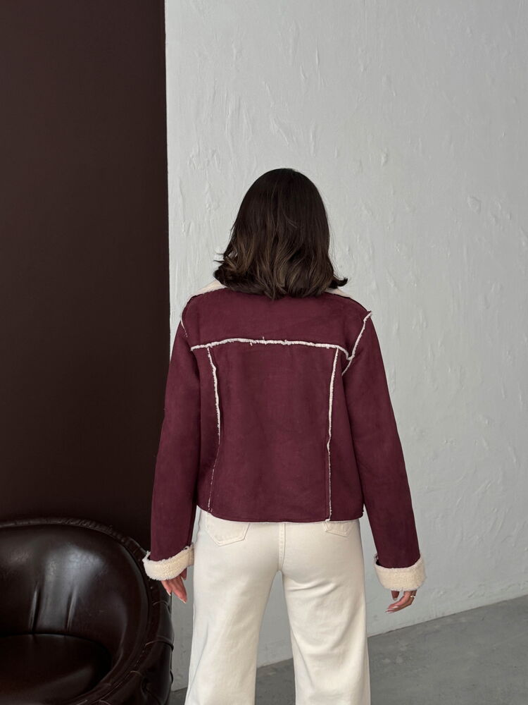Topshow Topshow Bordo Süet Peluş Toptan Mont