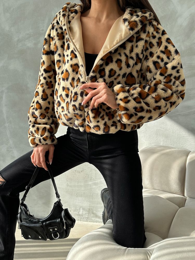 Leopar Bakılı Peluj Toptan Mont
