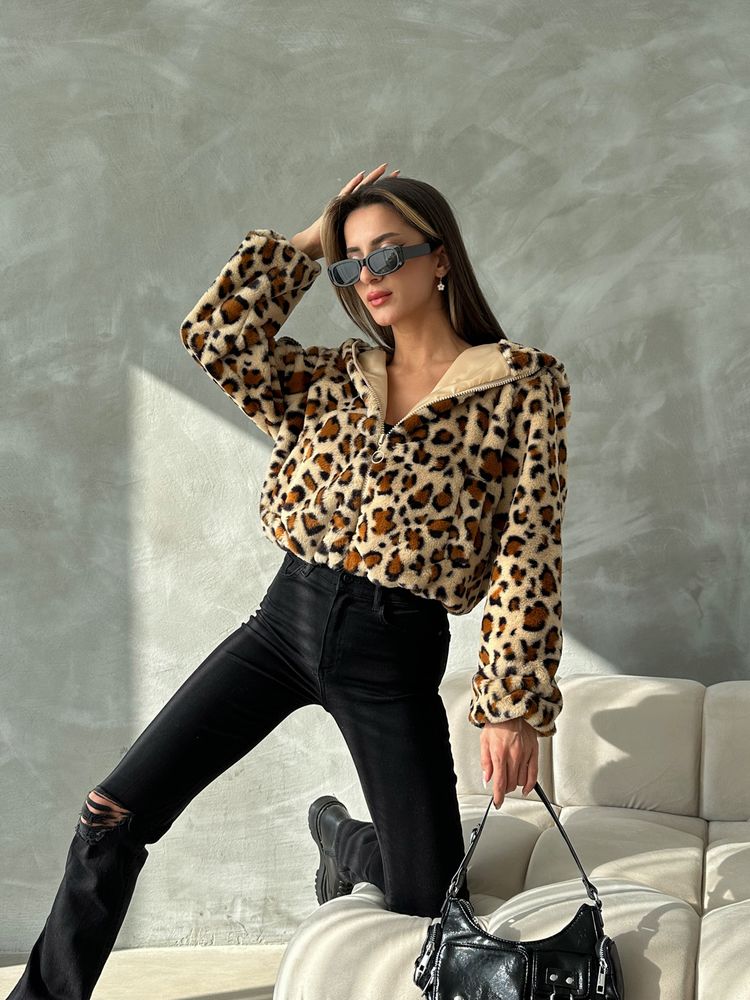 Leopar Bakılı Peluj Toptan Mont
