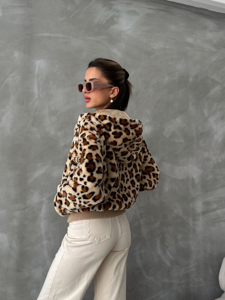 Leopar Bakılı Peluj Toptan Mont