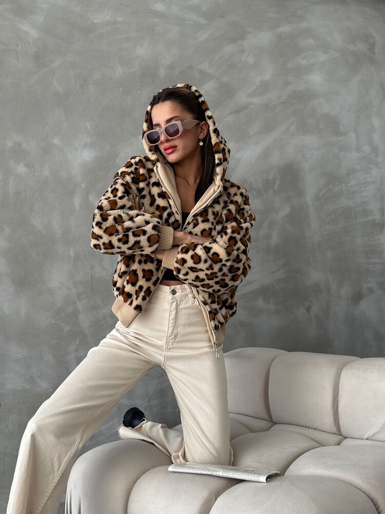 Leopar Bakılı Peluj Toptan Mont