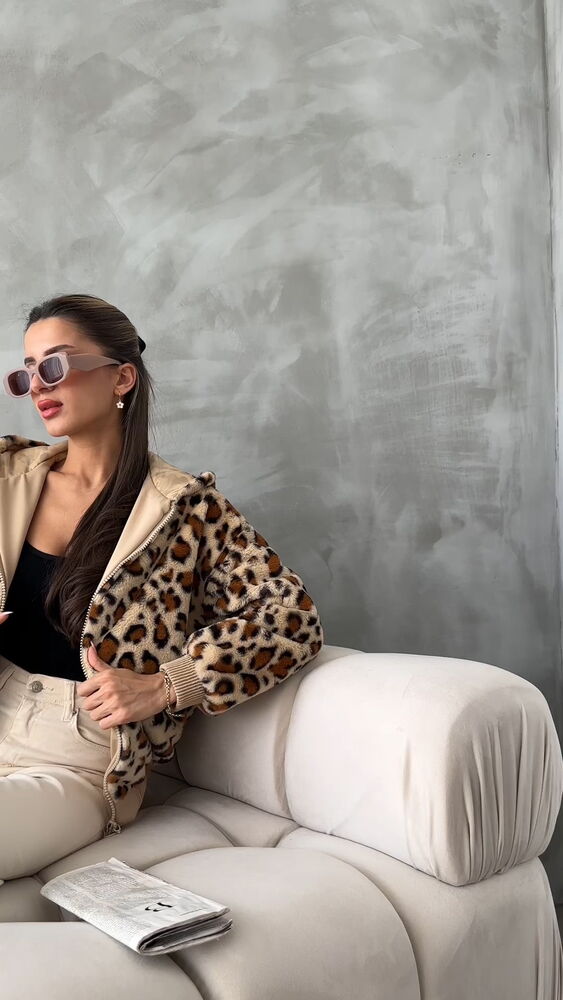 Leopar Bakılı Peluj Toptan Mont