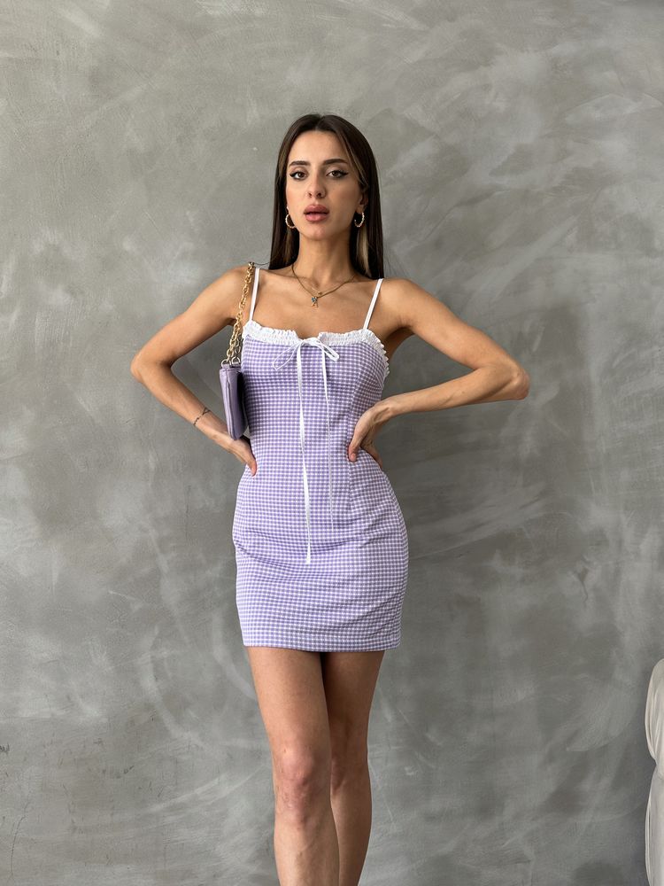 Topshow Lila Pitikare Askılı Toptan Elbise