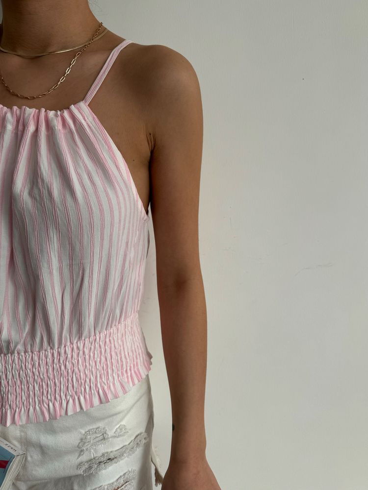 Topshow Pembe Göğüsten Boyuna Bağlamalı Toptan Bluz
