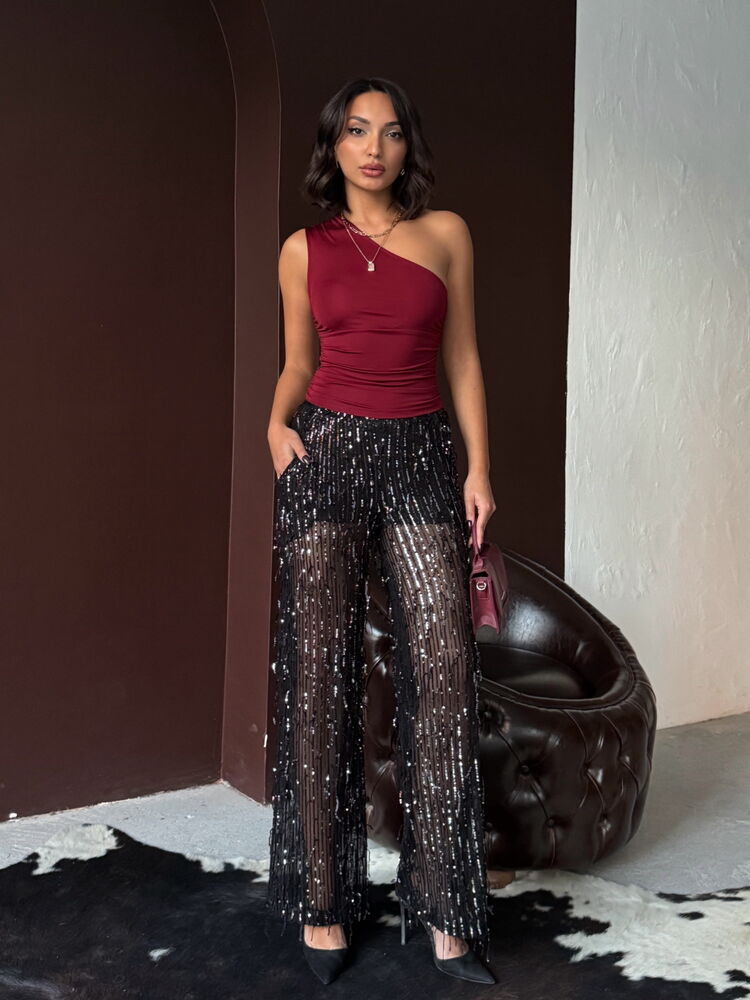 Topshow Siyah Pullu Tül Toptan Pantolon
