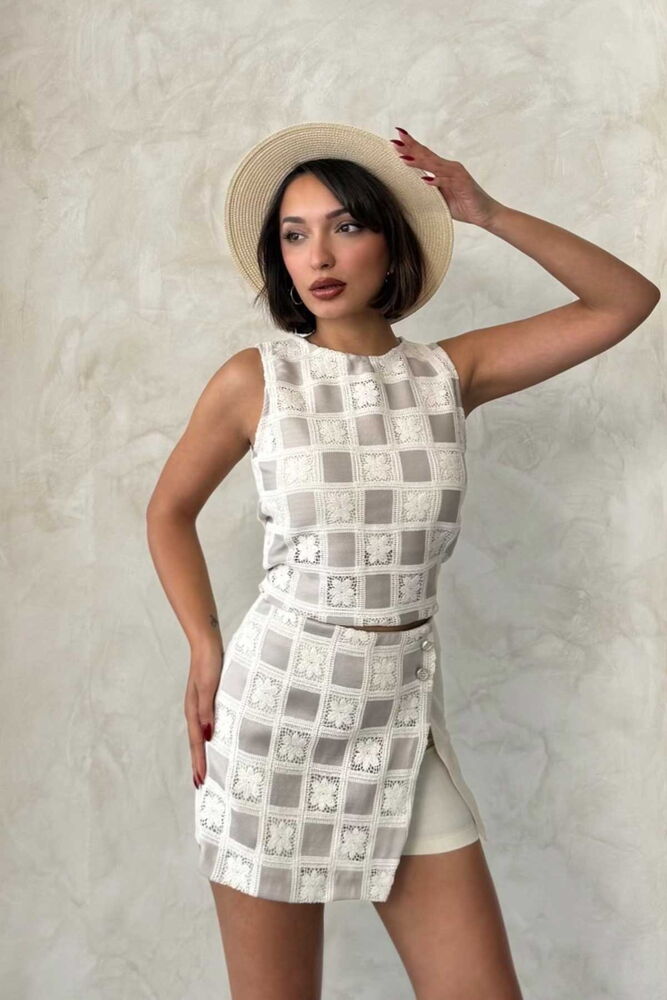 Topshow Taş Dama Desen Tığ İşi Toptan Bluz