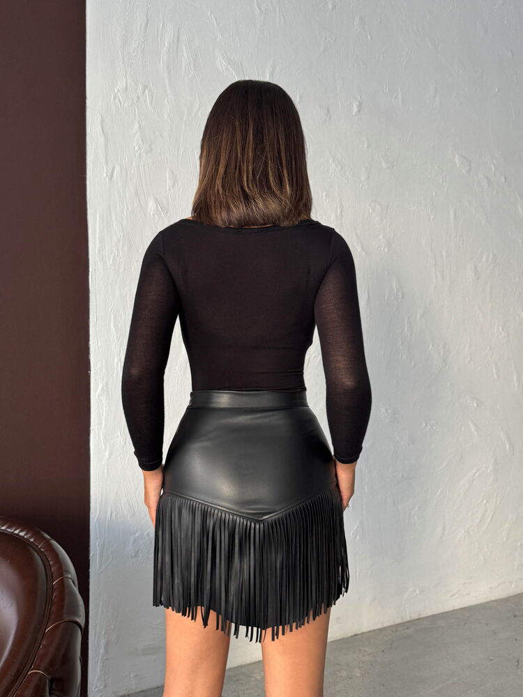 Topshow Western Tarz Püsküllü Mini Deri Toptan Etek