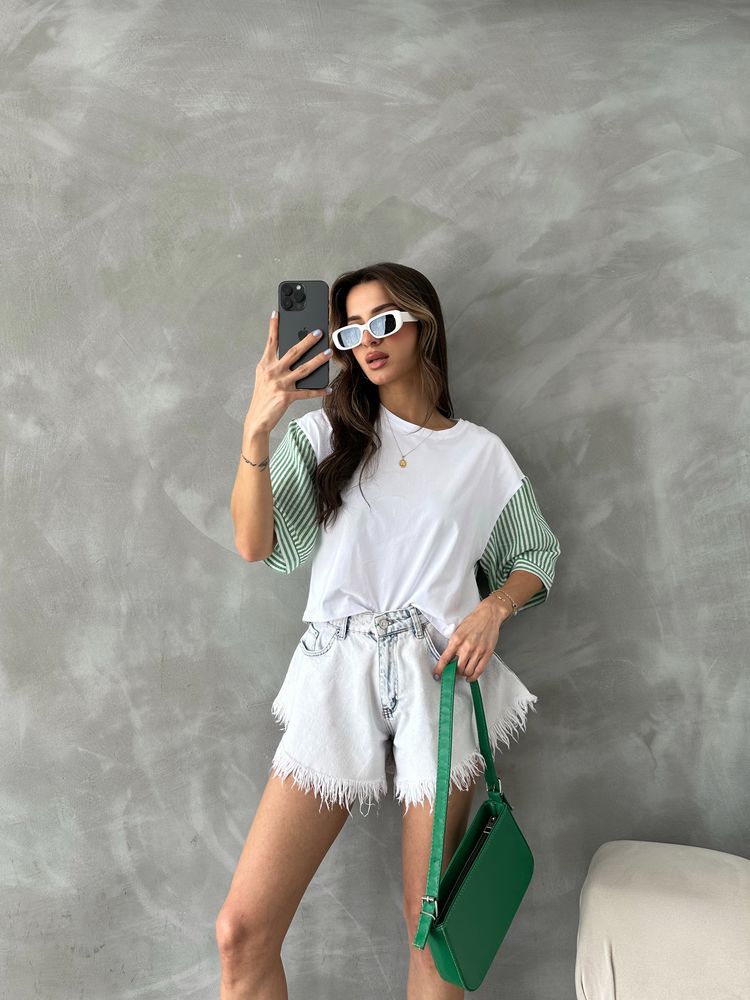Topshow Zümrüt Çizgili Poplin Kollu Toptan T