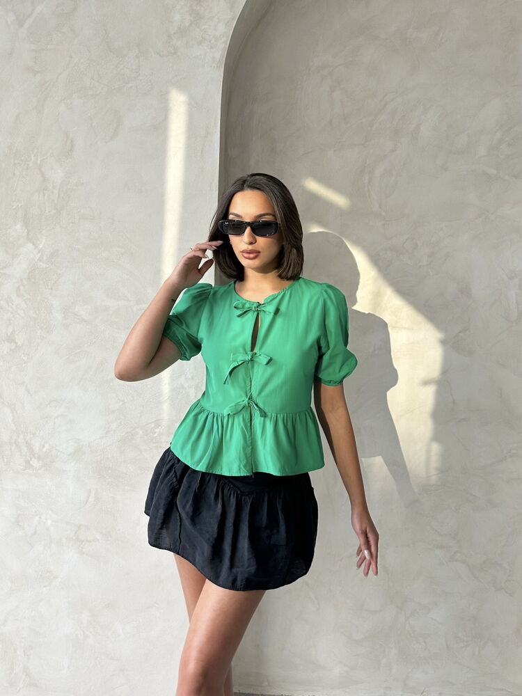 Topshow Zümrüt Önden Bağlamalı Poplin Toptan Bluz