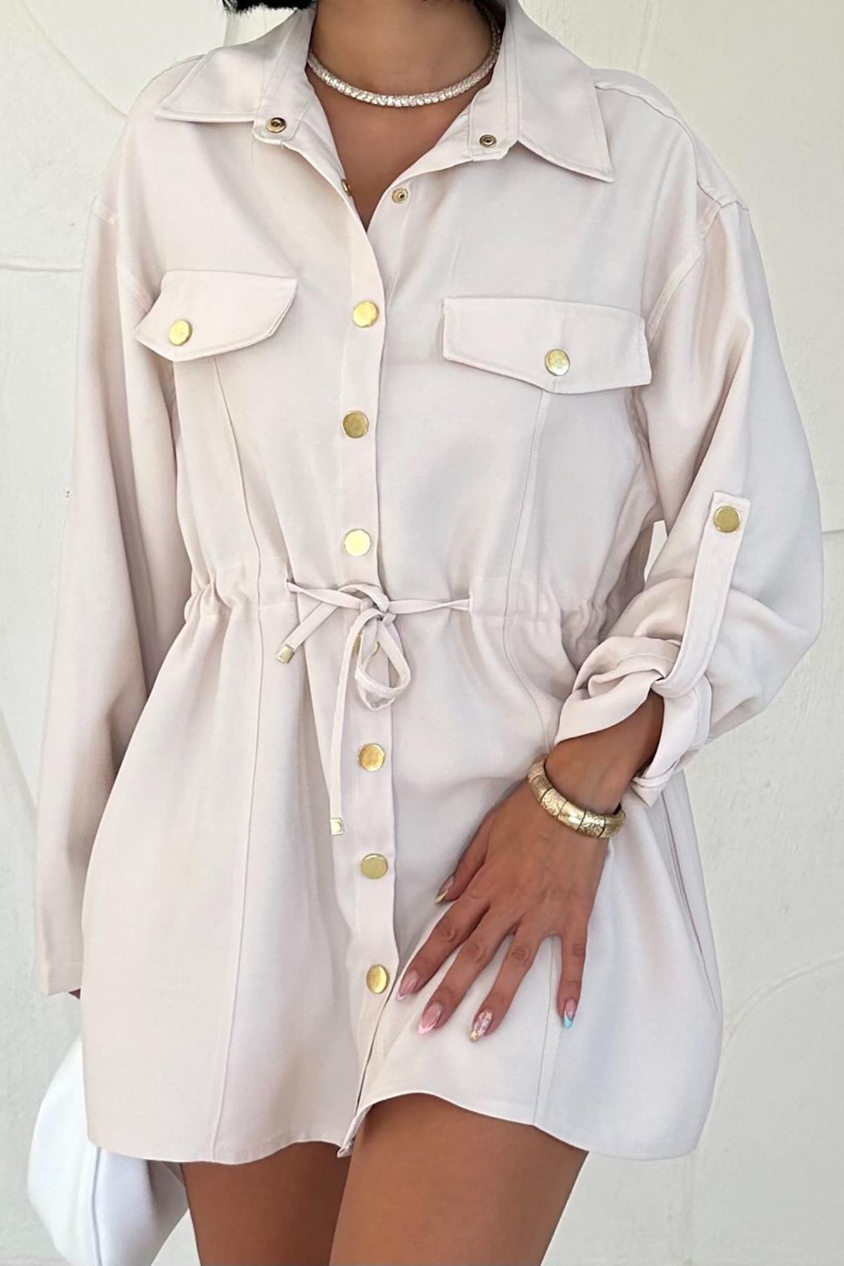 Toptan Bej Çıtçıtlı Tünelli Gömlek