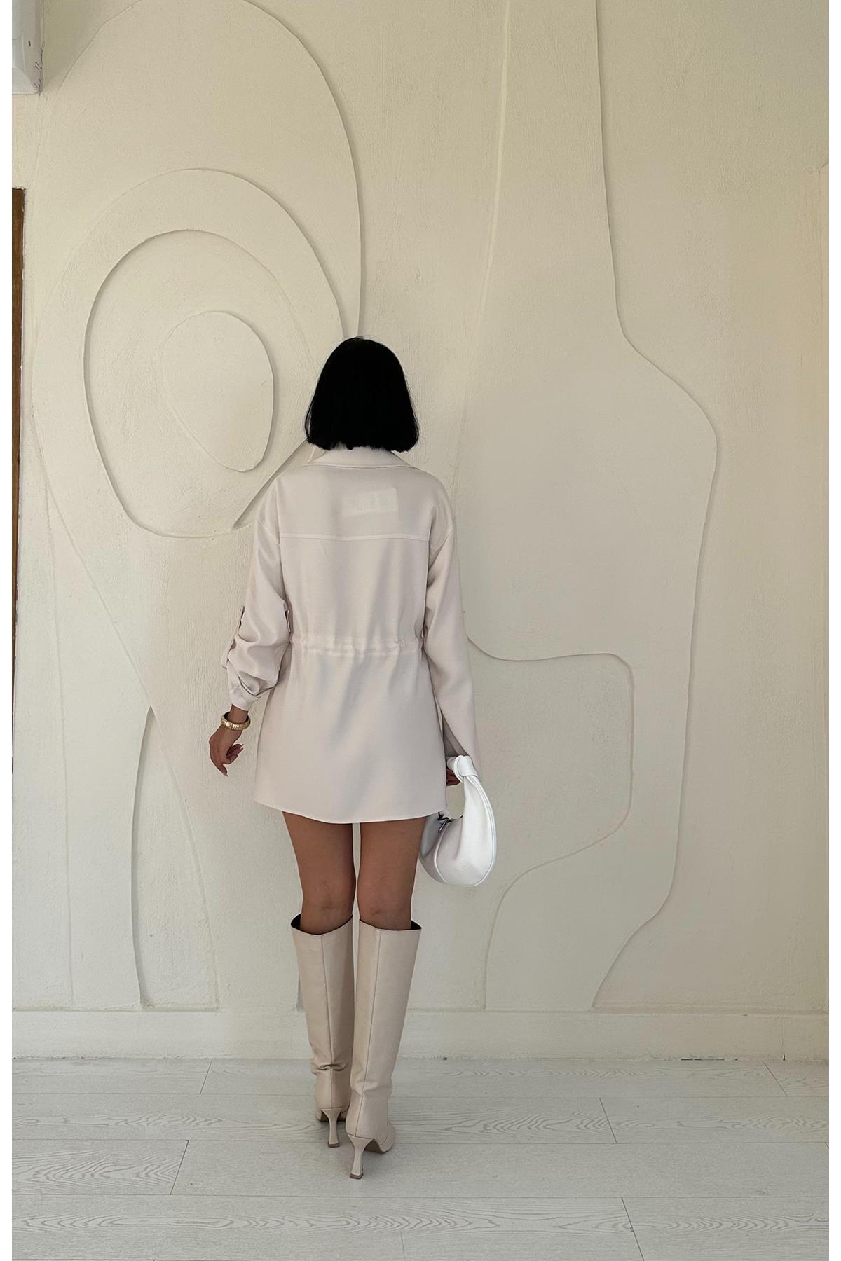 Toptan Bej Çıtçıtlı Tünelli Gömlek