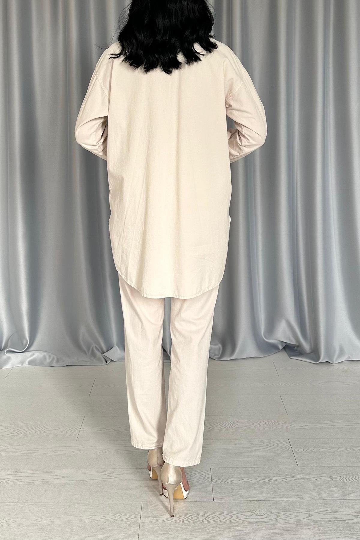 Toptan Bej Gömlek Ve Çıtçıtlı Pantolon Takım