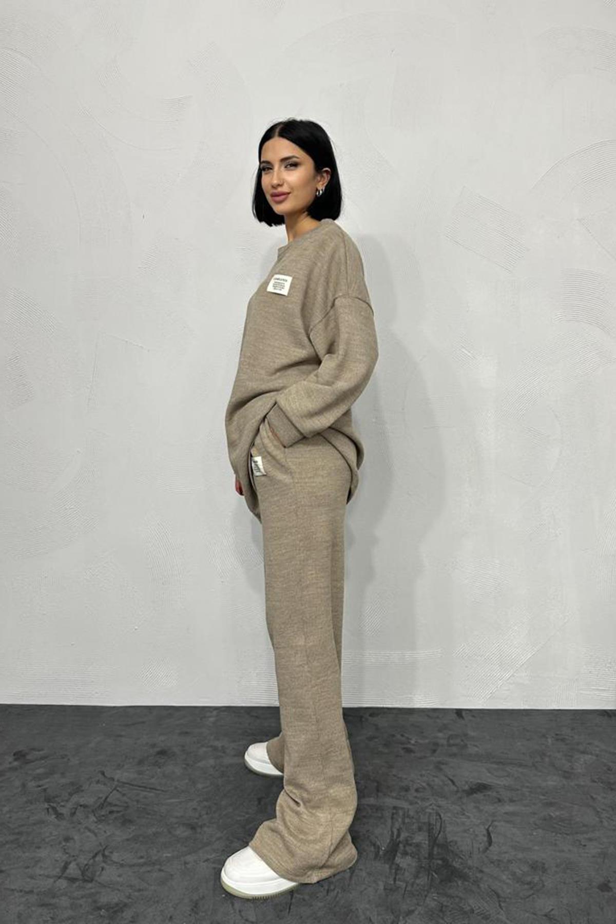 Toptan Bej Salaş Bluz Ve Pantolon Takım