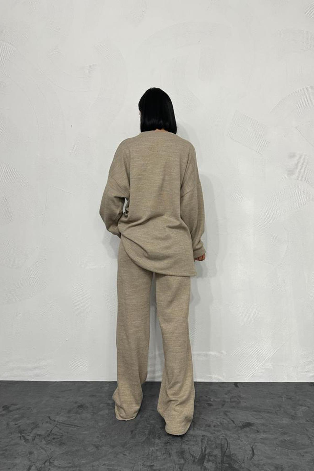 Toptan Bej Salaş Bluz Ve Pantolon Takım