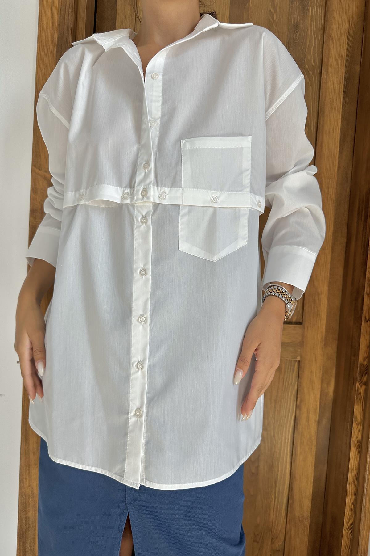 Toptan Beyaz Beli Ayrılabilen Poplin Gömlek