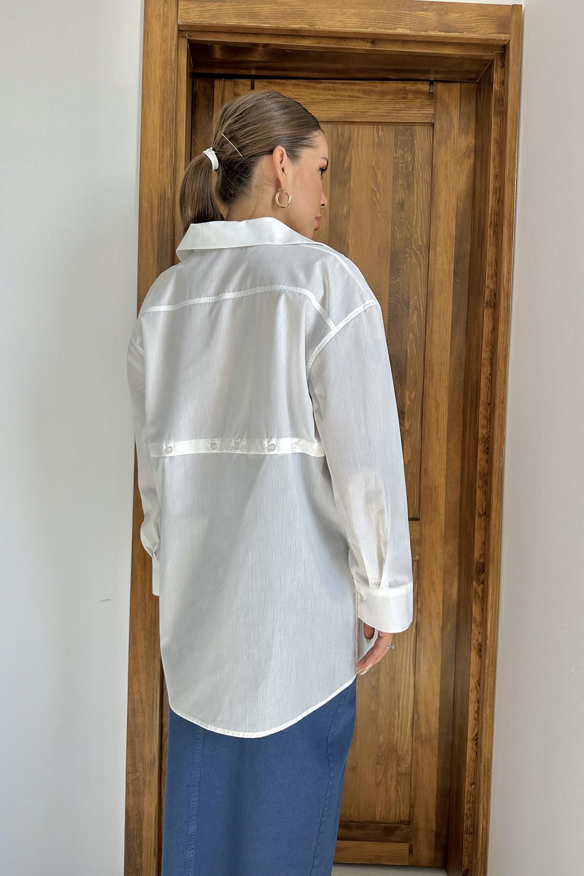 Toptan Beyaz Beli Ayrılabilen Poplin Gömlek