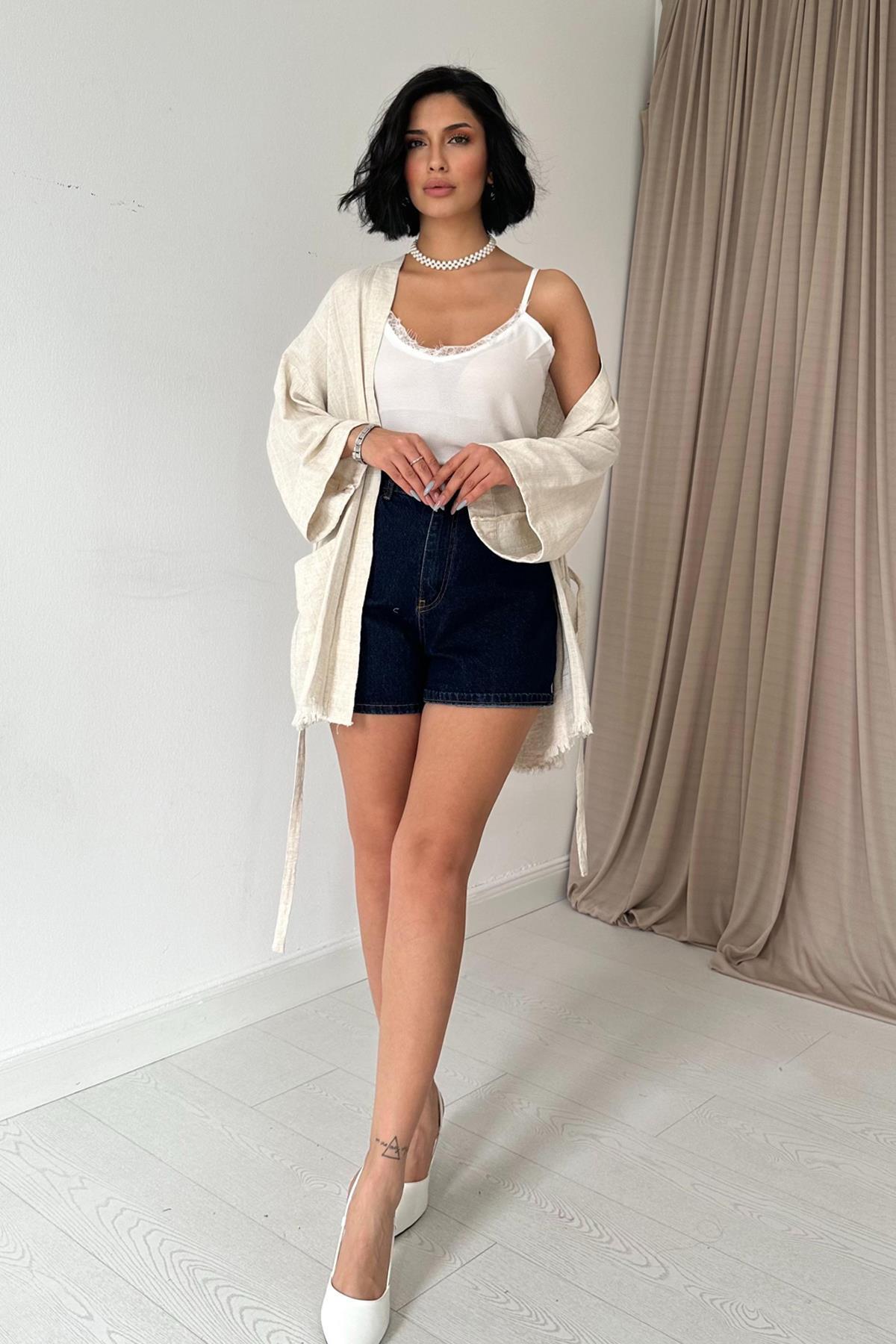 Toptan Beyaz Dantel Detaylı Atlet