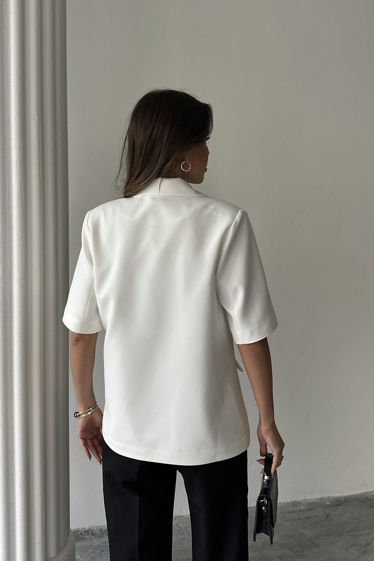 Toptan Beyaz Kısa Kollu Blazer Ceket