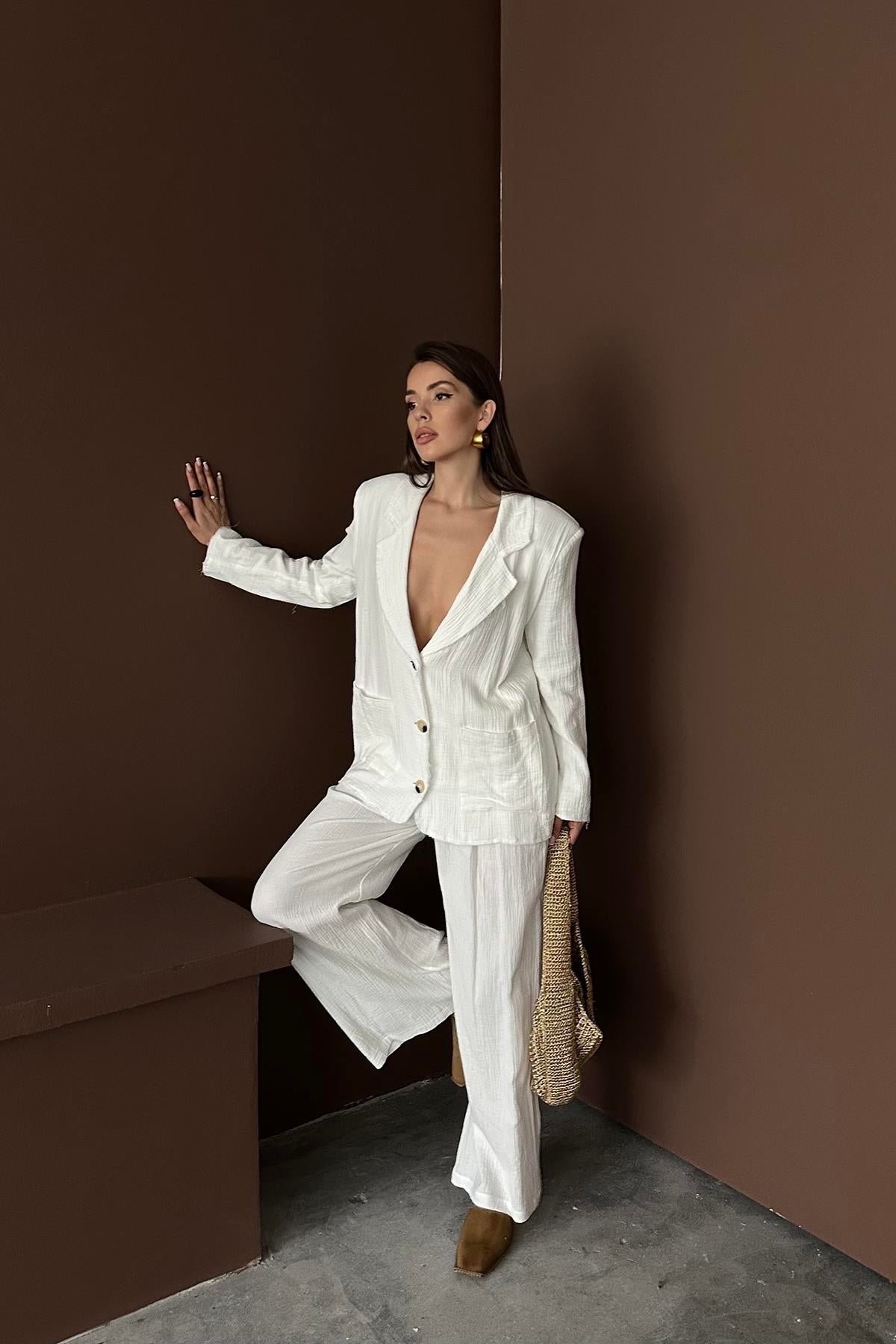 Toptan Beyaz Oversize Müslin Takım