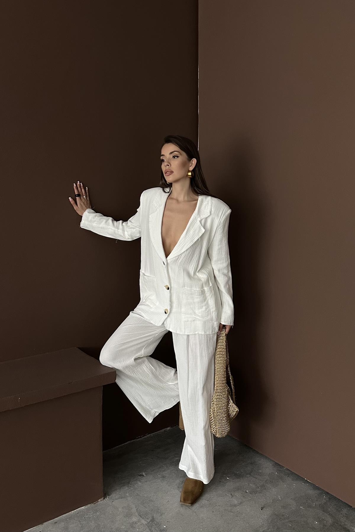 Toptan Beyaz Oversize Müslin Takım