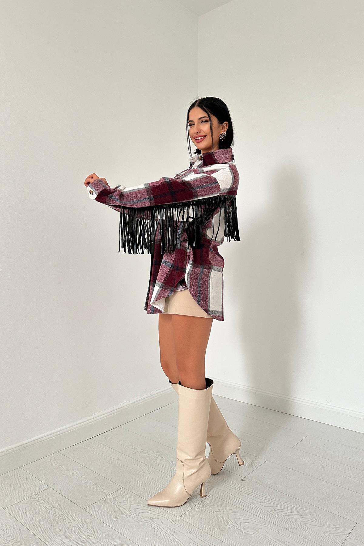 Toptan Bordo Arkası Püsküllü Gömlek