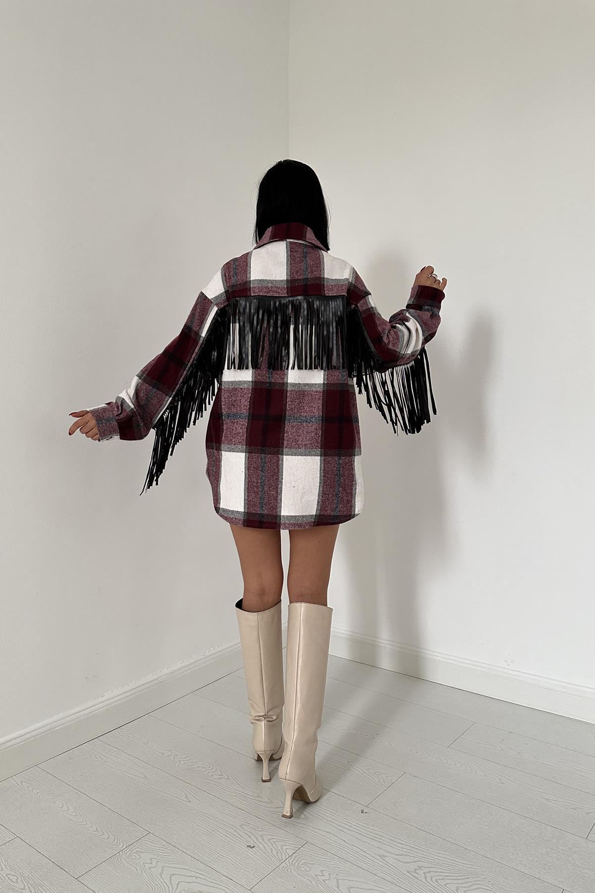 Toptan Bordo Arkası Püsküllü Gömlek