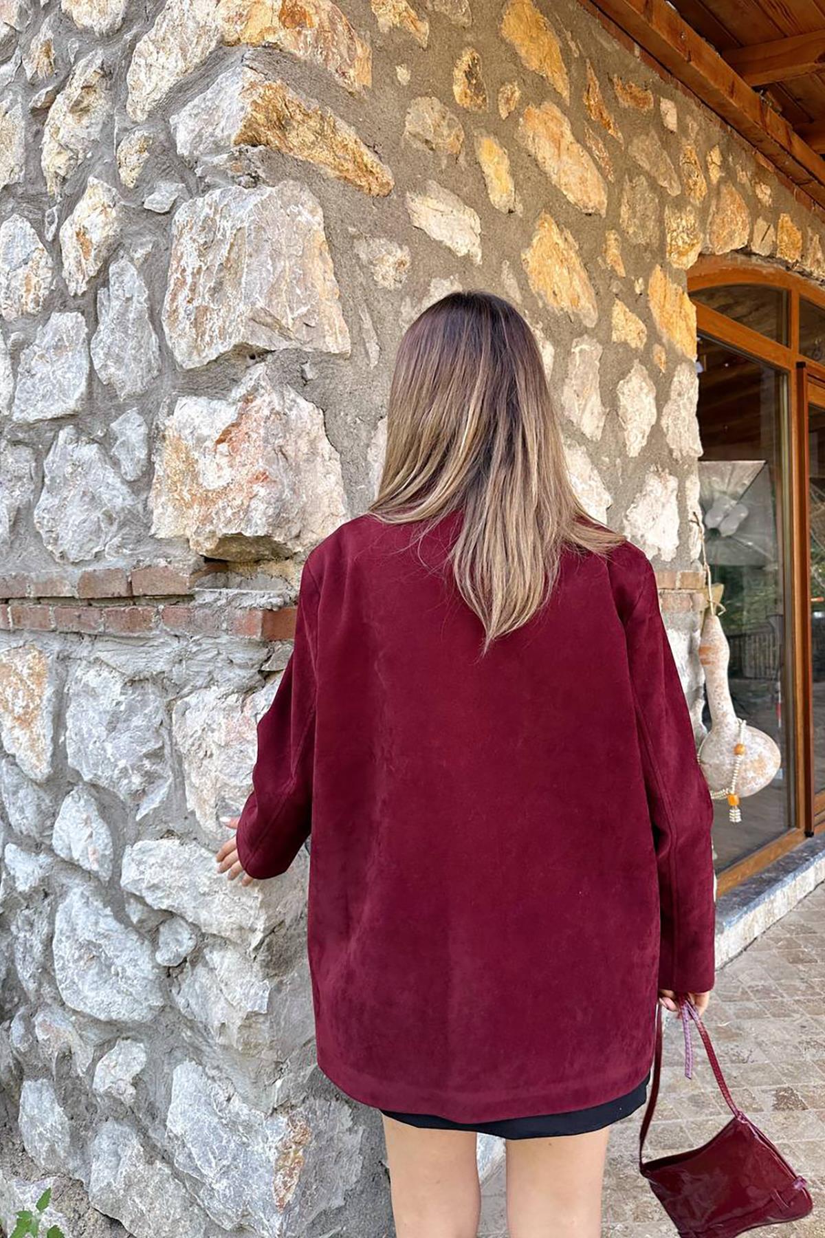 Toptan Bordo Blazer Süet Ceket