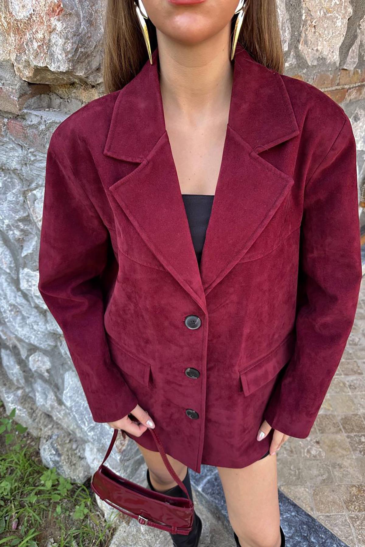 Toptan Bordo Blazer Süet Ceket
